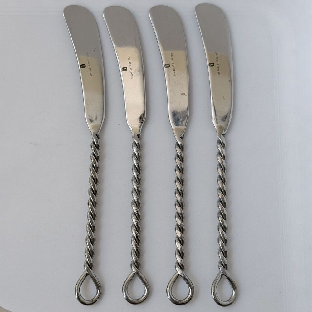 4pc Gourmet Settings Silver Braid Butter Spreader 7" Stainless 18/8 Glossy Twist